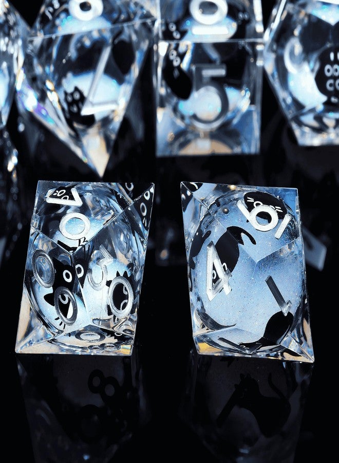 Froggod Liquid Core Cat DND Dice Set 7Pcs with Box- Sharp Edge D&D Dice with Gift Box, for Dungeons and Dragons RPG MTG D and D Role Playing Resin White - Image 3